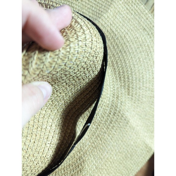 Paper Hat Resting Beach Face Floppy Straw Sun Hat Black Ribbon One Size Ties Tan - Picture 6 of 6